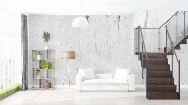 Modern parlak iç. 3D render