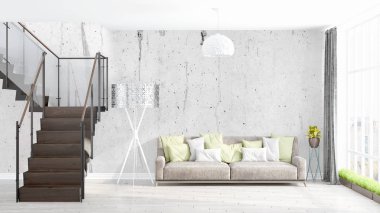 Modern parlak iç. 3D render
