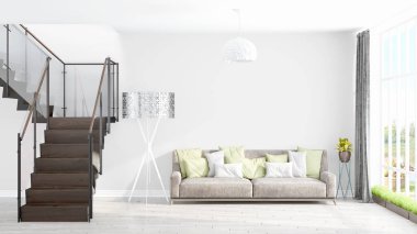 Modern parlak iç. 3D render