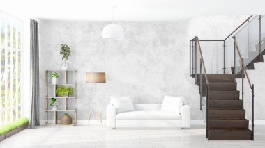 Modern parlak iç. 3D render