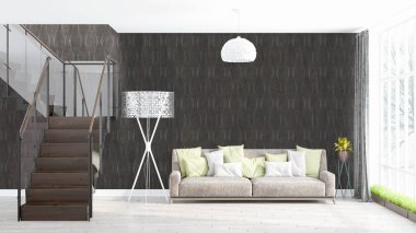 Modern parlak iç. 3D render