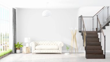 Modern parlak iç. 3D render