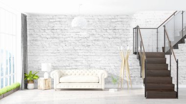 Modern parlak iç. 3D render