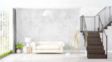 Modern parlak iç. 3D render