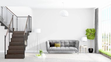 Modern parlak iç. 3D render