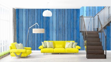 Modern parlak iç. 3D render