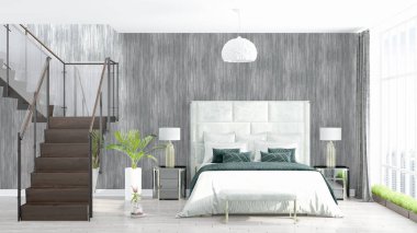 Modern parlak iç. 3D render