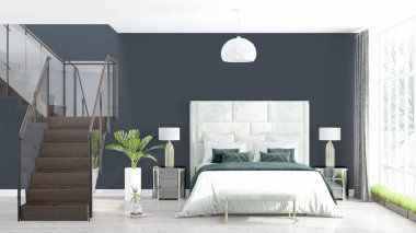 Modern parlak iç. 3D render