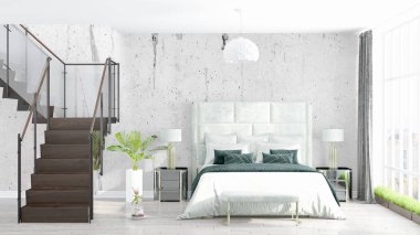 Modern parlak iç. 3D render