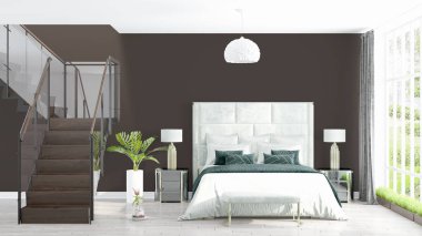 Modern parlak iç. 3D render