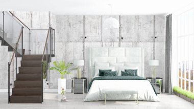 Modern parlak iç. 3D render