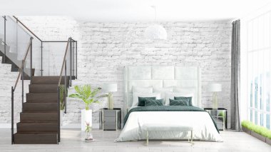 Modern parlak iç. 3D render