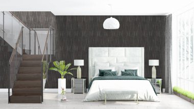 Modern parlak iç. 3D render