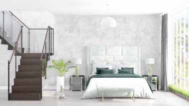 Modern parlak iç. 3D render
