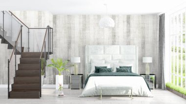 Modern parlak iç. 3D render