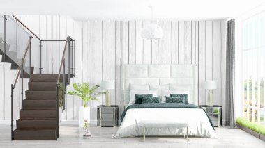 Modern parlak iç. 3D render