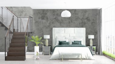 Modern parlak iç. 3D render