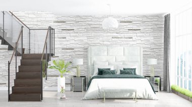 Modern parlak iç. 3D render