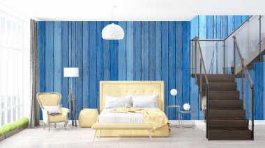 Modern parlak iç. 3D render