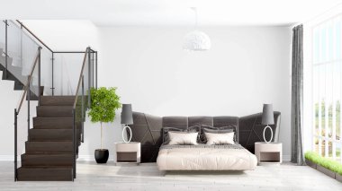 Modern parlak iç. 3D render