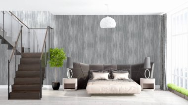 Modern parlak iç. 3D render