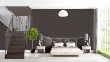 Modern parlak iç. 3D render