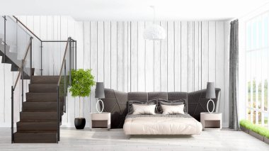 Modern parlak iç. 3D render