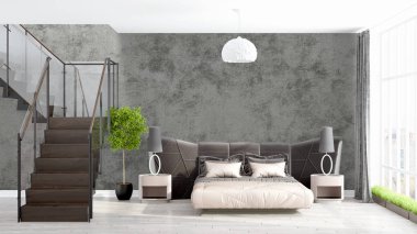 Modern parlak iç. 3D render
