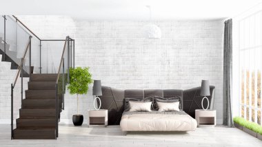 Modern parlak iç. 3D render
