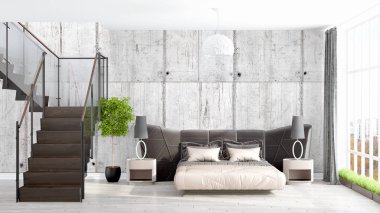 Modern parlak iç. 3D render
