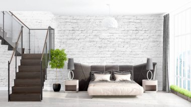 Modern parlak iç. 3D render