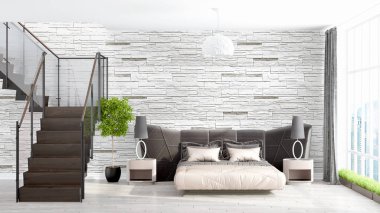 Modern parlak iç. 3D render