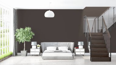 Modern parlak iç. 3D render