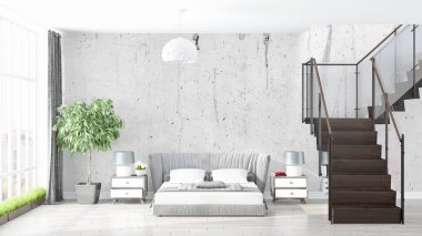 Modern parlak iç. 3D render