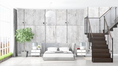 Modern parlak iç. 3D render