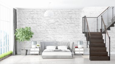 Modern parlak iç. 3D render