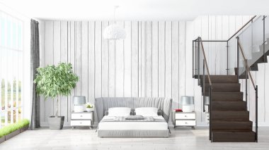 Modern parlak iç. 3D render