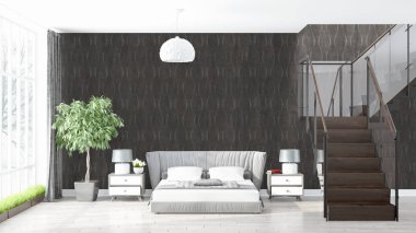 Modern parlak iç. 3D render