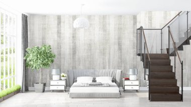 Modern parlak iç. 3D render