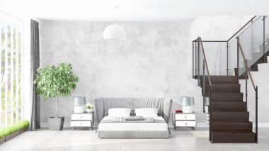 Modern parlak iç. 3D render