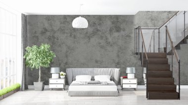 Modern parlak iç. 3D render