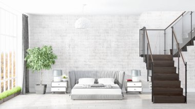 Modern parlak iç. 3D render