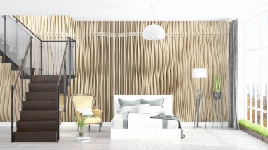 Modern parlak iç. 3D render