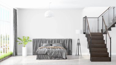 Modern parlak iç. 3D render
