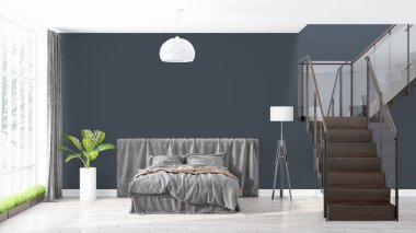 Modern parlak iç. 3D render