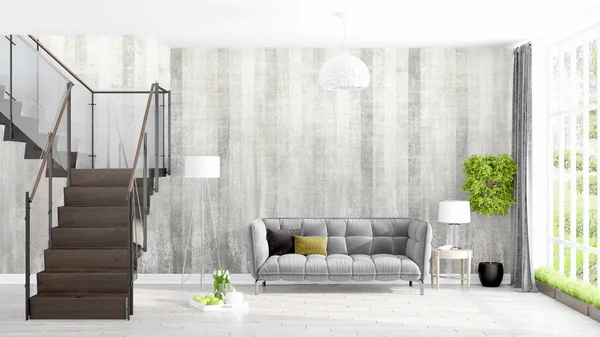 Modern parlak iç. 3D render