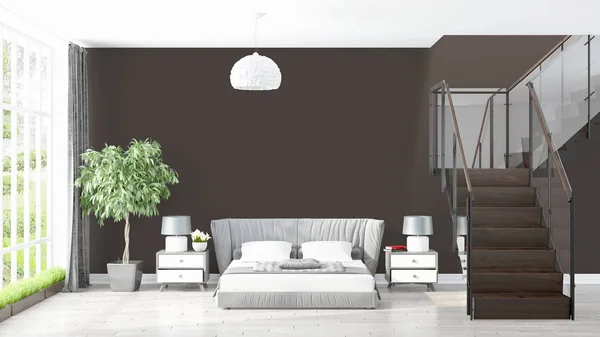 Modern ljus interiör. 3D-rendering — Stockfoto