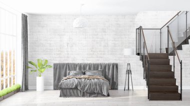 Modern parlak iç. 3D render
