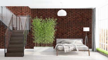 Modern parlak iç. 3D render