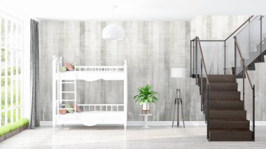 Modern parlak iç. 3D render